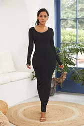 Round-Neck Bodycon Maxi Dress